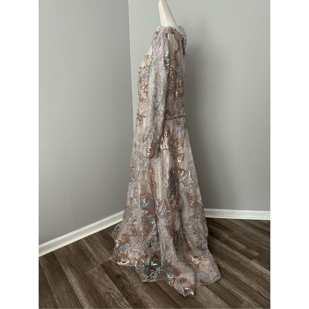 Mac Duggal Embellished Long Sleeve High Neck Rose Applique Gown SIZE US 16 $798 - Picture 6 of 11